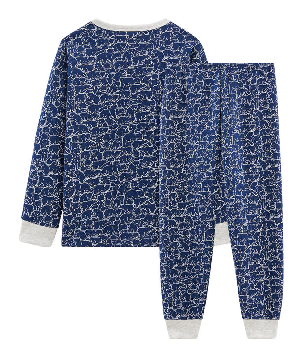 Molton-Pyjama f&uuml;r kleine Jungen blau/weiss