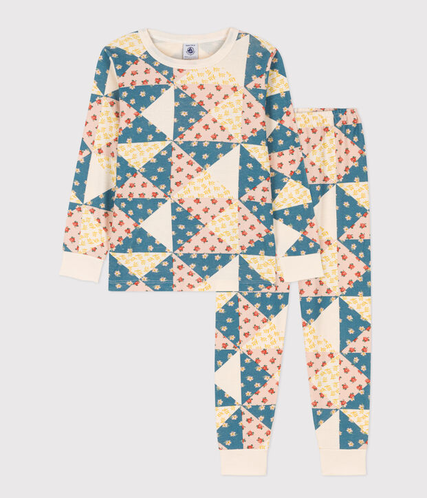 Kinderpyjama aus Baumwolle mit Patchworkmuster f&uuml;r M&auml;dchen naturfarben/vielfarbig