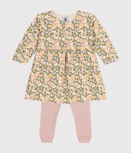 Langärmeliges Babykleid aus Doppeljersey und Leggings aus Baumwolle weiss AVALANCHE/ MULTICO