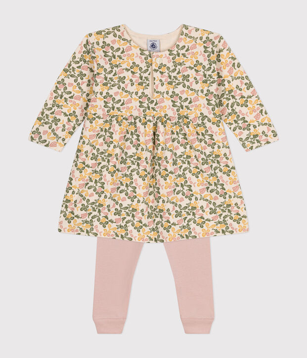 Lang&auml;rmeliges Babykleid aus Doppeljersey und Leggings aus Baumwolle naturfarben/vielfarbig