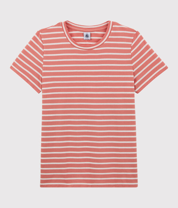 T-Shirt DAS GERADE mit Rundhalsausschnitt aus Bio-Baumwolle f&uuml;r Damen rosa/weiss