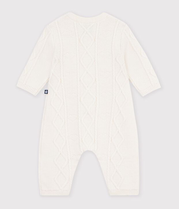 Baby-Overall aus einfarbigem Woll- und Baumwollstrick weiss