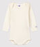 Langärmeliger Baby-Body aus Wolle und Baumwolle weiss MARSHMALLOW