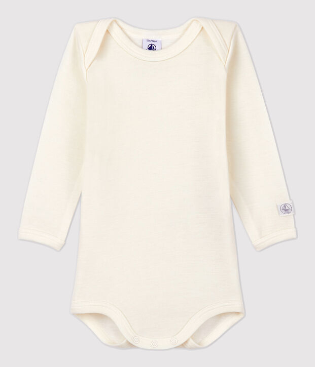 Lang&auml;rmeliger Baby-Body aus Wolle und Baumwolle weiss