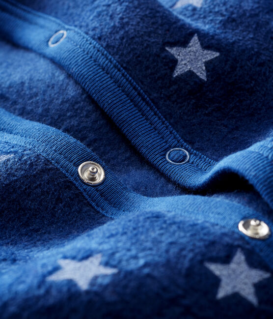 Strampler zum Überziehen aus Fleece mit Sternenmuster blau MEDIEVAL/weiss MARSHMALLOW
