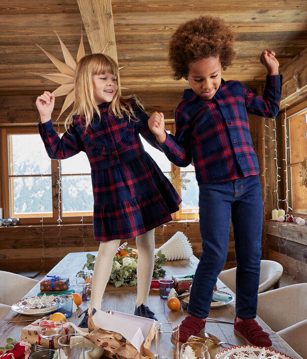 Kinderkleid aus Baumwoll-Flanell mit Karomuster f&uuml;r M&auml;dchen blau/vielfarbig