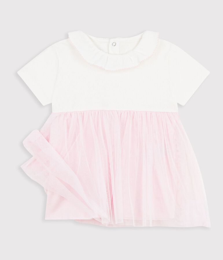 Kurz&auml;rmeliges Baby-Kleid aus zwei Stoffen rosa/rosa