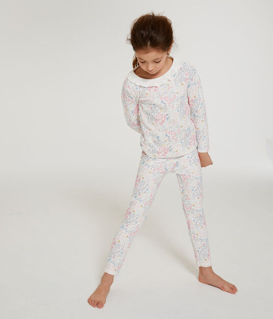 Pyjama aus Doppeljersey für kleine Mädchen weiss MARSHMALLOW/weiss MULTICO