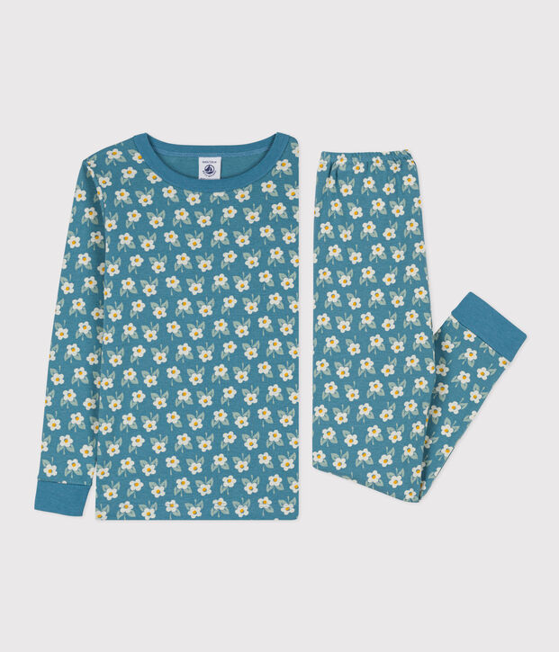 Kinderpyjama aus Baumwolle in schmaler Passform f&uuml;r M&auml;dchen blau/vielfarbig