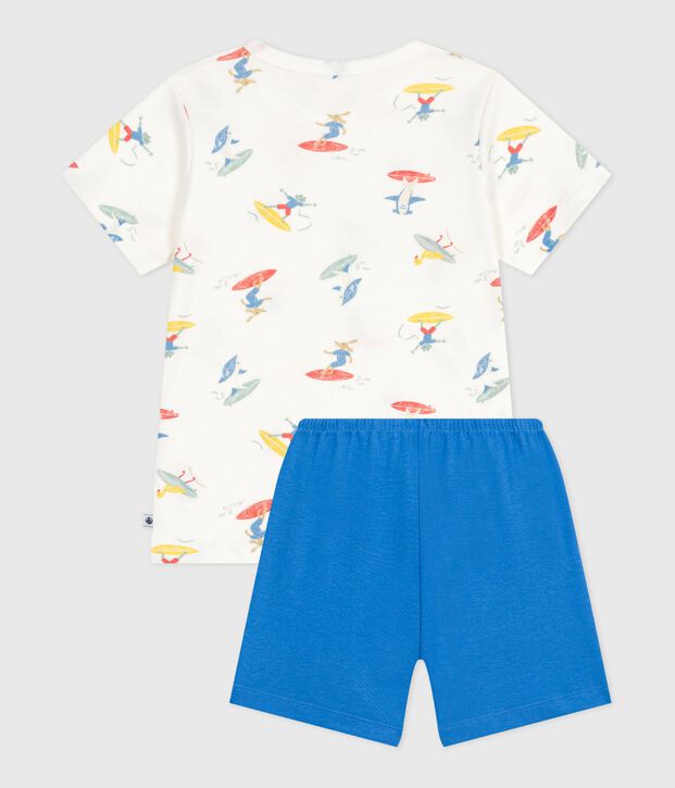 Kinder-Kurzpyjama aus Baumwolle mit Surfmotiv weiss/vielfarbig