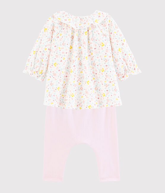 Baby-Kleid und Leggings aus Bio-Baumwolle weiss MARSHMALLOW/weiss MULTICO