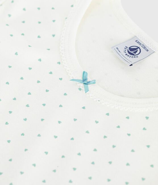 Kurzärmeliges Kinder-Nachthemd aus Baumwolle mit Herzmotiv weiss MARSHMALLOW/ HERBIER