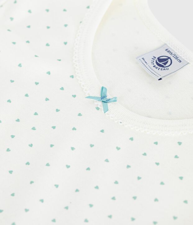 Kurz&auml;rmeliges Kinder-Nachthemd aus Baumwolle mit Herzmotiv weiss/gr&uuml;n