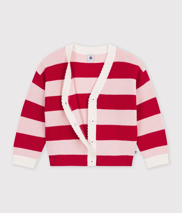 Kinder-Cardigan aus Baumwolle und Wolle mit Streifen rosa/rosa