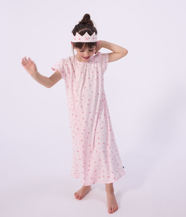 Kinder-Nachthemd zum Verkleiden mit Diadem aus Baumwolle rosa/vielfarbig