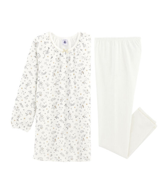 Nachthemd aus Samt mit Leggings für Mädchen weiss MARSHMALLOW/weiss MULTICO