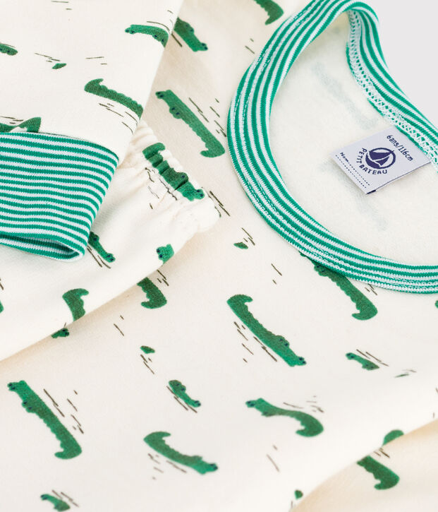 Kinder-Pyjama aus Molton mit Krokodil-Motiv naturfarben/vielfarbig