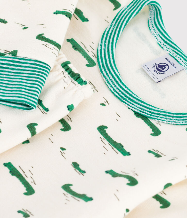 Kinder-Pyjama aus Molton mit Krokodil-Motiv naturfarben/vielfarbig