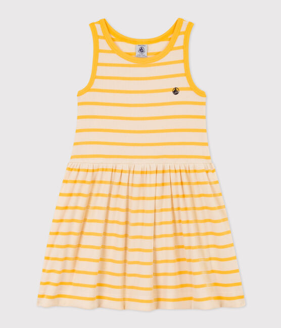 Ärmelloses Kinderkleid aus Baumwolle für Mädchen gelb AVALANCHE/weiss DAISY