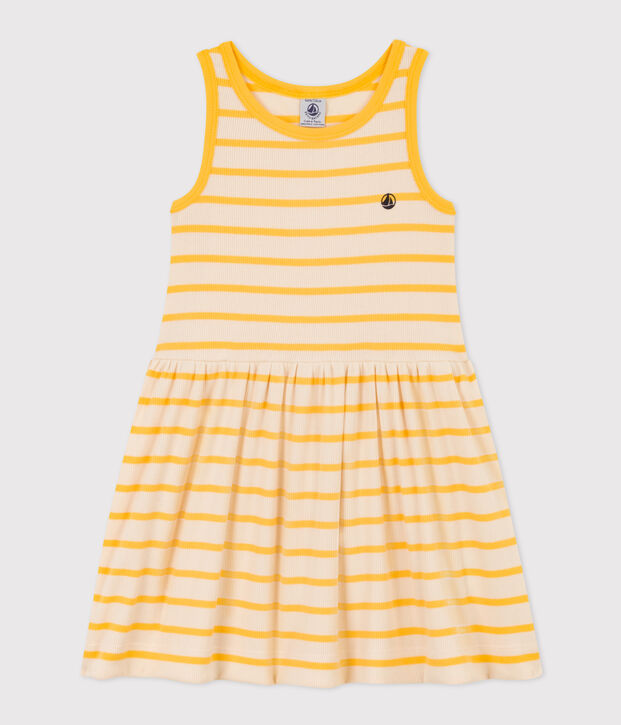 &Auml;rmelloses Kinderkleid aus Baumwolle f&uuml;r M&auml;dchen naturfarben/gelb