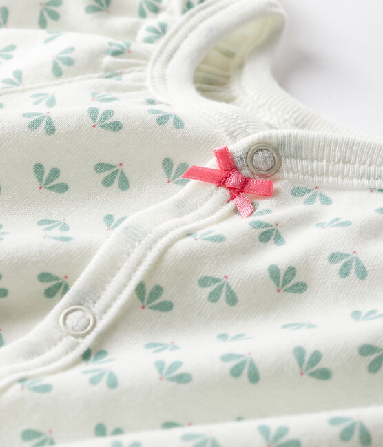 Baby-Kurzoverall Mädchen aus Rippstrick weiss MARSHMALLOW/weiss MULTICO