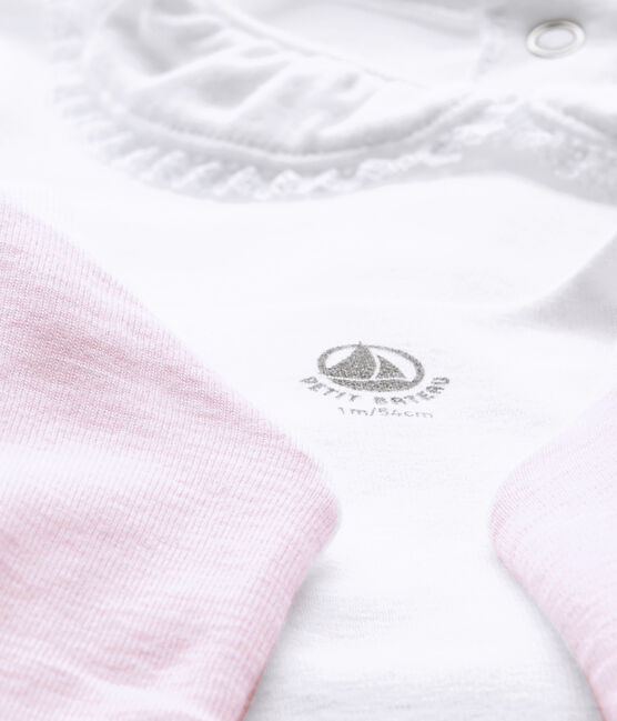 Dreiteiliges Baby-Mädchen-Ensemble weiss ECUME/rosa VIENNE