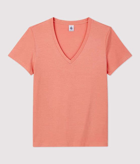 T-Shirt DAS GERADE mit V-Ausschnitt aus Bio-Baumwolle für Damen rosa PAPAYE