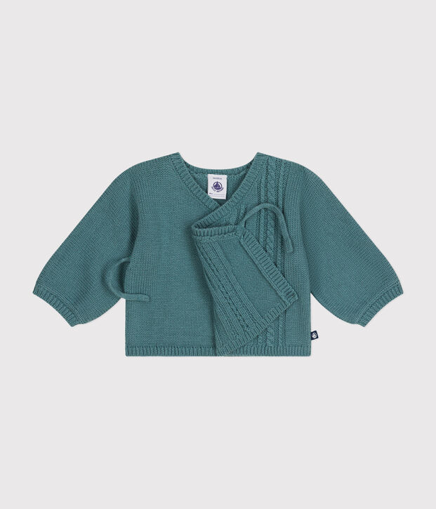 Baby-Cardigan aus Wolle und Baumwolle gr&uuml;n