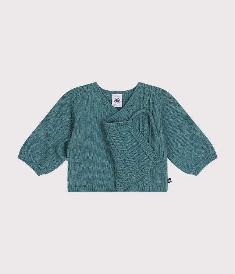 Baby-Cardigan aus Wolle und Baumwolle gr&uuml;n PAUL