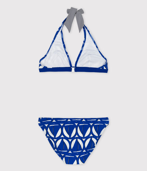 Bedruckter Damen-Bikini weiss MARSHMALLOW/blau PERSE/ MULTICO