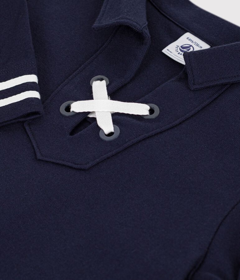 Lang&auml;rmeliges Kinder-Kleid aus einfarbiger Baumwolle blau