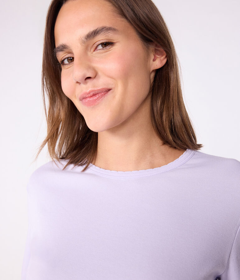 Lang&auml;rmeliges Damen-T-Shirt L&rsquo;Iconique aus Baumwolle mit Picotkante violett
