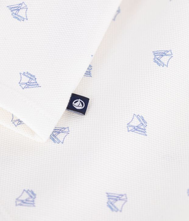 Kurz&auml;rmeliges Baby-Poloshirt aus Baumwolle mit Vintage-Schiffmotiv weiss/blau