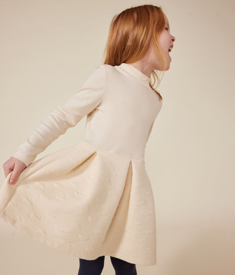 Lang&auml;rmeliges Kinder-Kleid aus zwei Stoffen f&uuml;r M&auml;dchen naturfarben