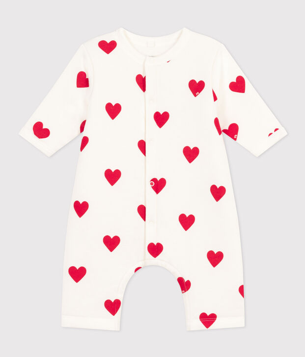 Langer wattierter Baby-Overall aus Baumwolle weiss/rot