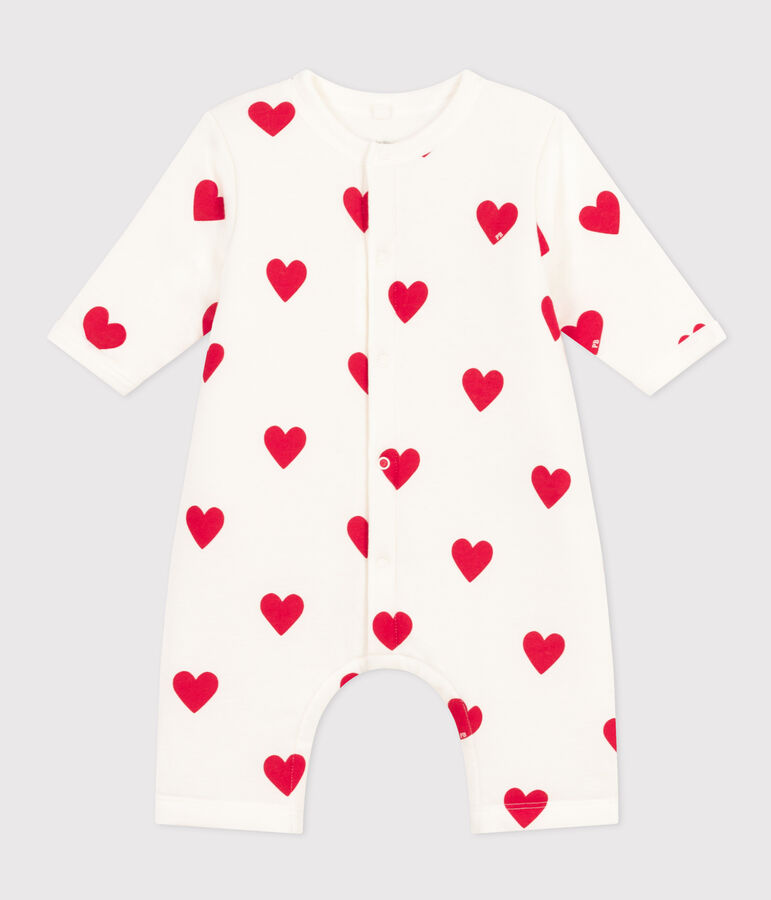 Langer wattierter Baby-Overall aus Baumwolle weiss MARSHMALLOW/rot TERKUIT