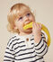 Langärmeliges Baby-T-Shirt aus Baumwolle weiss MARSHMALLOW/blau SMOKING