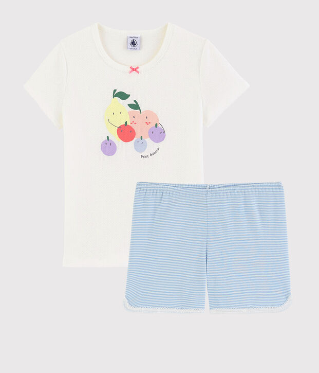 Kinder-Krzpyjama aus Baumwolle mit Obstmuster f&uuml;r M&auml;dchen weiss/vielfarbig