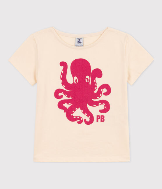 Kurzärmeliges beflocktes Kinder-T-Shirt für Mädchen naturfarben AVALANCHE