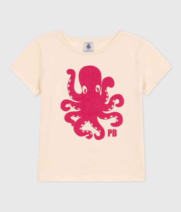 Kurz&auml;rmeliges beflocktes Kinder-T-Shirt f&uuml;r M&auml;dchen naturfarben