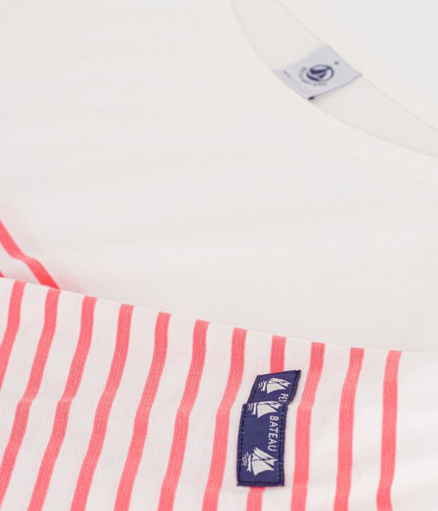 Damen-Shirt Marini&egrave;re aus Baumwolle mit Streifen rosa/rosa