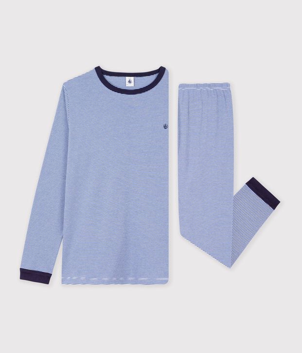 Kinder-Pyjama aus Baumwolle mit Streifen blau/weiss