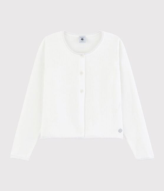 Kinder-Cardigan aus Baumwoll-Strick für Mädchen weiss MARSHMALLOW