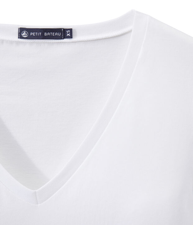 Damen-T-Shirt &bdquo;COL V&ldquo; aus feinem Jersey weiss