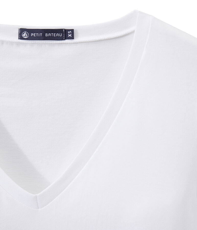 Damen-T-Shirt &bdquo;COL V&ldquo; aus feinem Jersey weiss