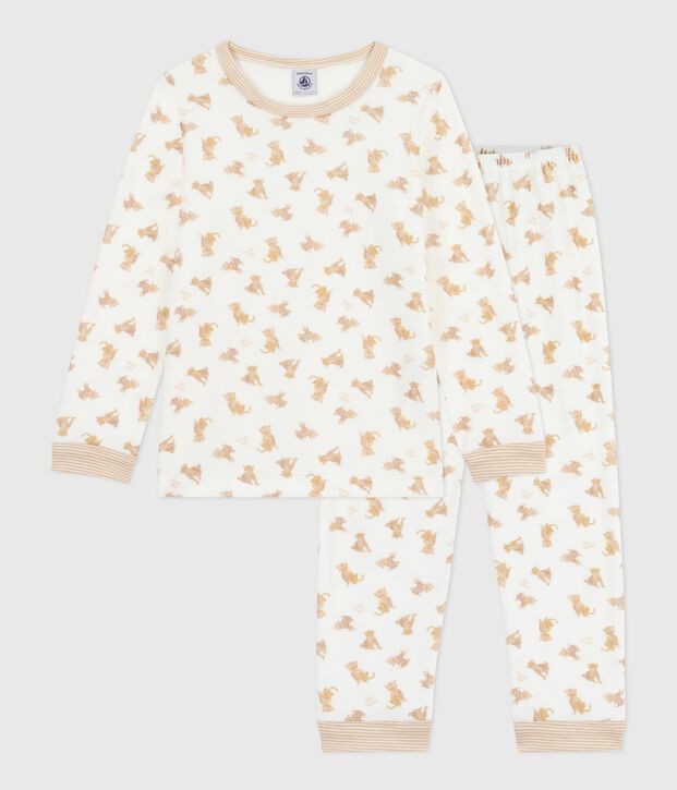 Kinder-Pyjama aus Nicki mit Leoparden-Motiv naturfarben/vielfarbig