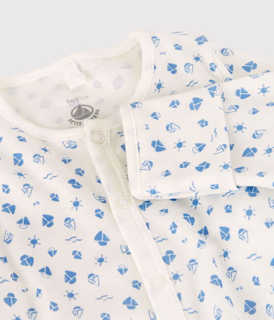 Baby-Kombi-Overall aus Bio-Baumwolle mit Kirschen-Motiv weiss MARSHMALLOW/blau COOL