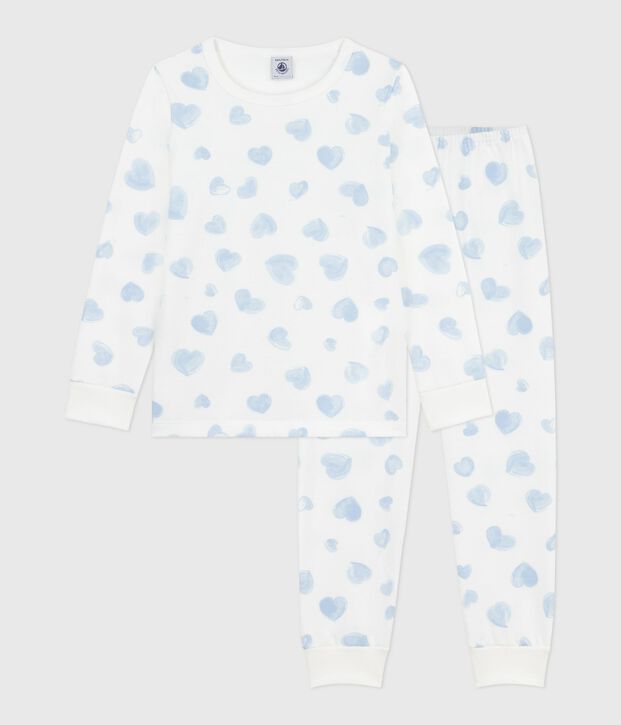 Kinder-Pyjama aus Molton mit Herzmotiv weiss/vielfarbig