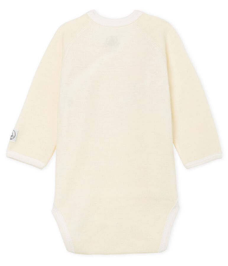 Lang&auml;rmliger Baby-Body aus Wolle und Baumwolle weiss MARSHMALLOW