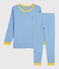 Kinderpyjama aus Bio-Baumwolle mit Ringelstreifen blau BRASIER/grau MARSHMALLOW